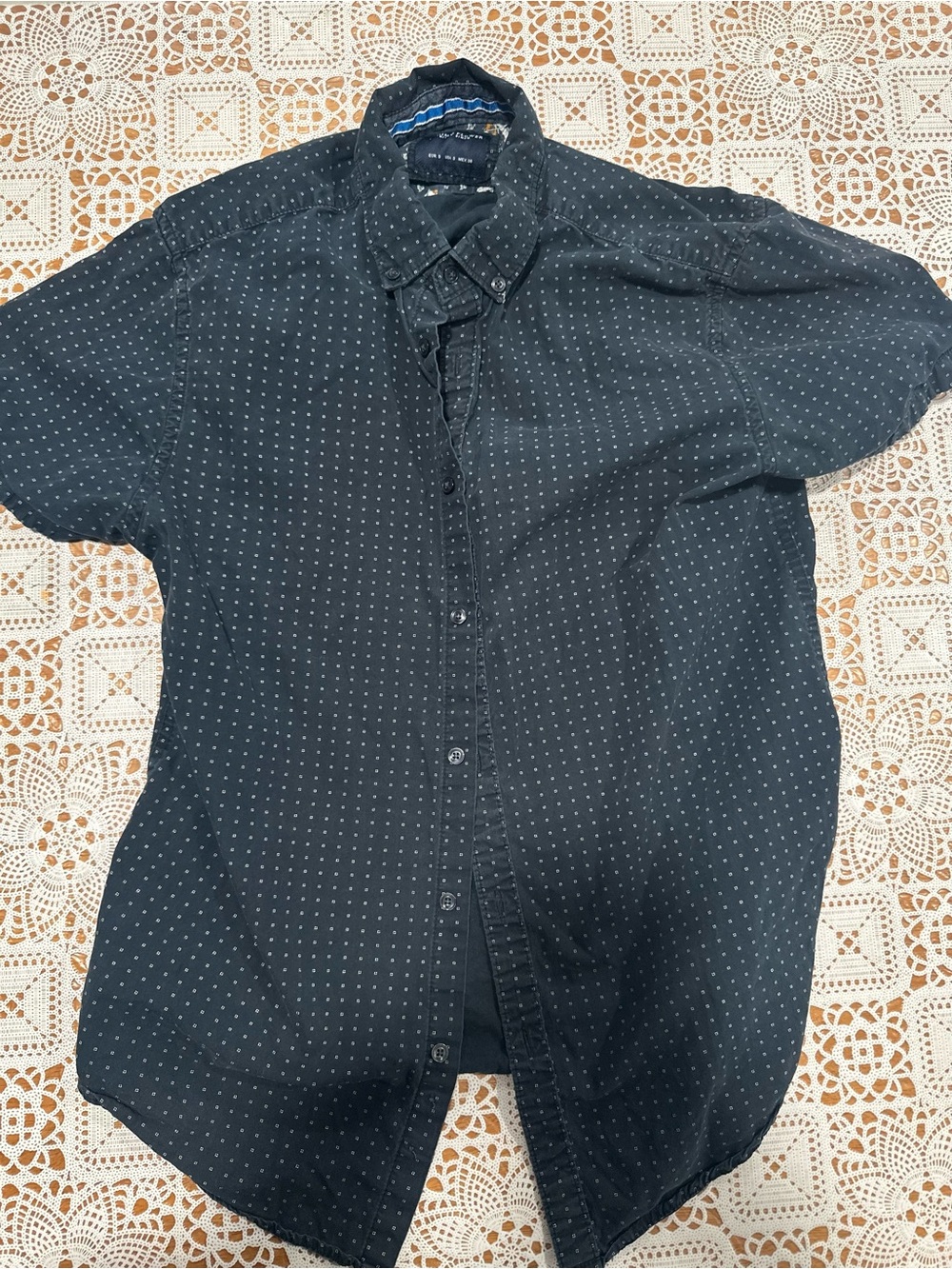 Denim & Flower Ricky Singh Navy Micro Dot Button Down Shirt Mens Small